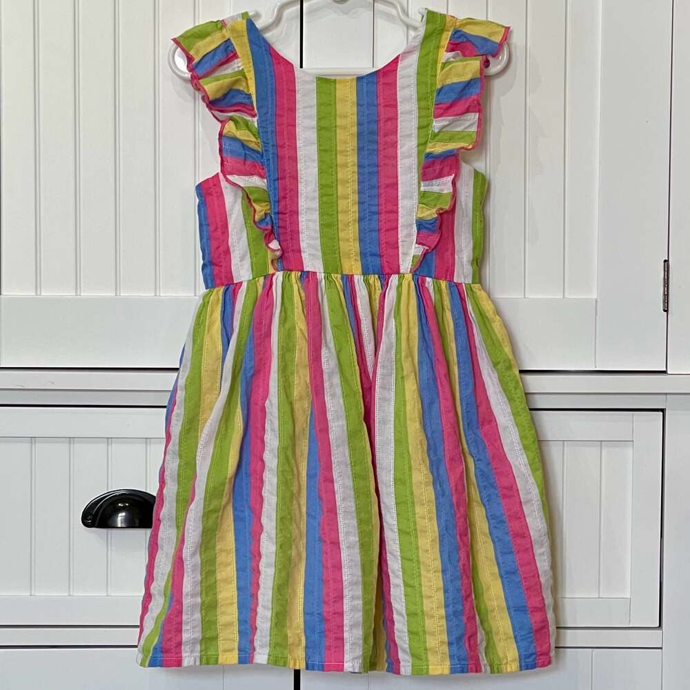 Zunie Girl Toddler Multi-Color Vertical Stripe Ruffle Cotton Dress Size 4T